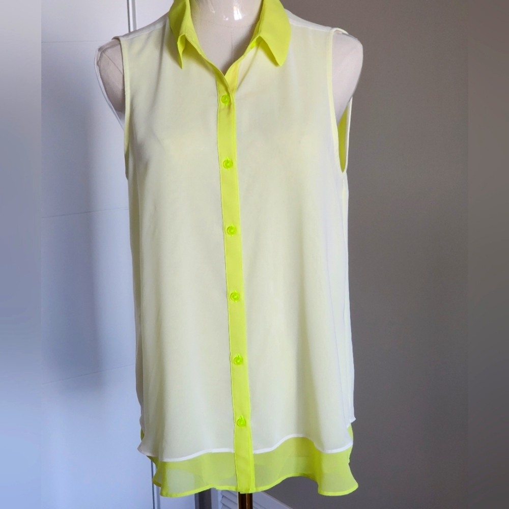 Button Down Neon Yellow Flowy Tank Top